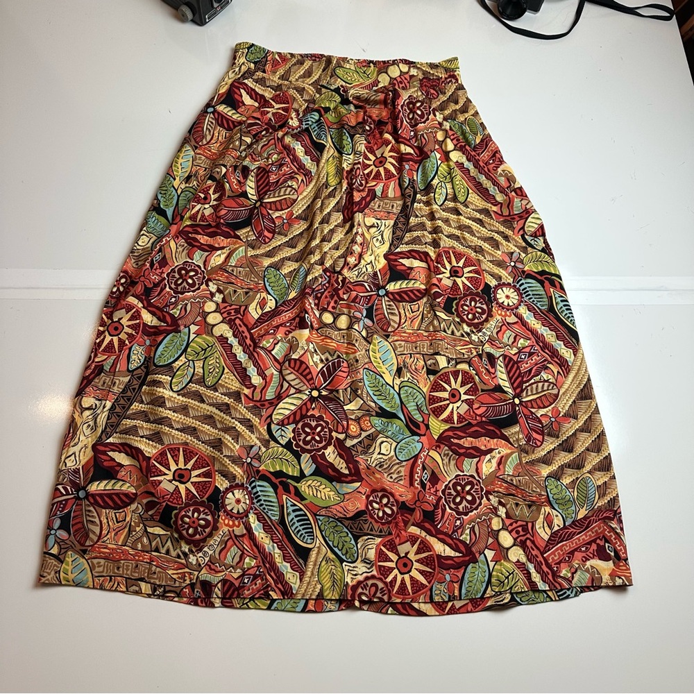 Vintage 80s 90s Norton McNaughton Rayon Floral Boho Midi Skirt 14